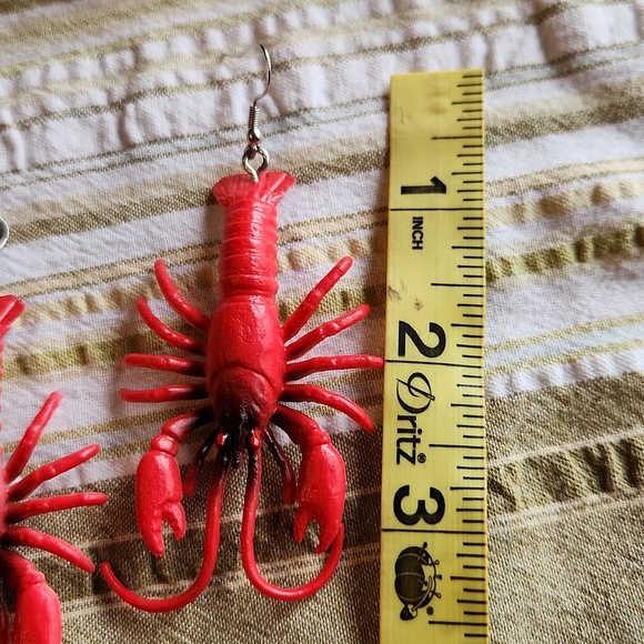 Red Lobster Novelty Drop Earrings Handmade Feom Kids Plastic Toys - Picture 4 of 5